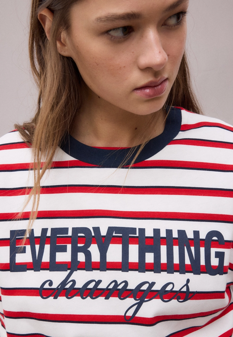 Футболка с короткими рукавами, в полоску, с принтом