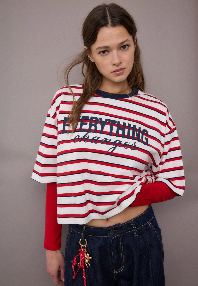 Футболка с короткими рукавами, в полоску, с принтом