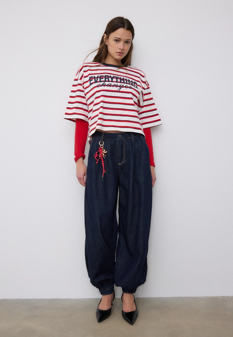 Футболка с короткими рукавами, в полоску, с принтом