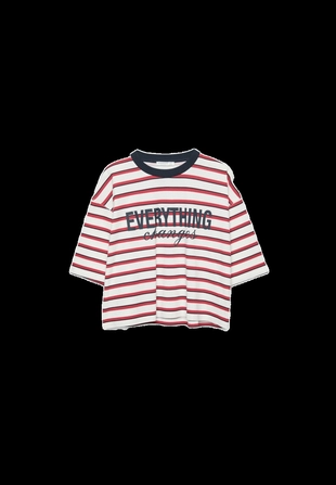 Футболка с короткими рукавами, в полоску, с принтом- Заказать в России