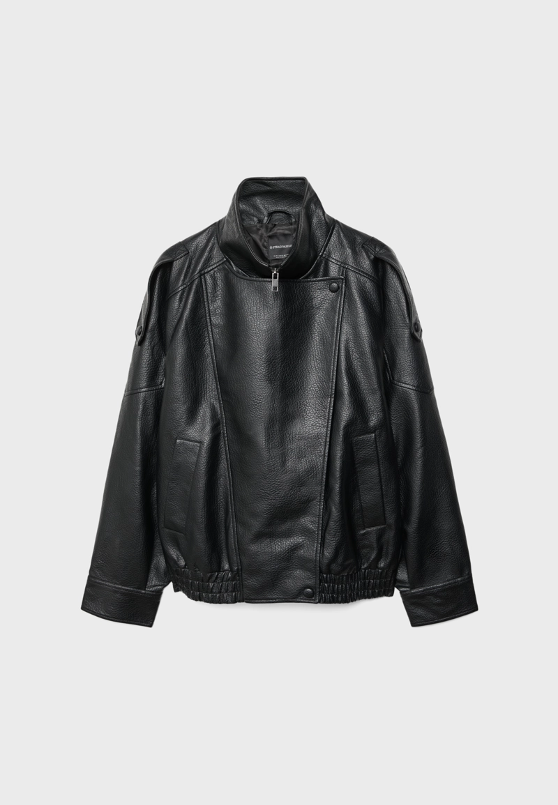 Объемная куртка-косуха из искусственной кожи