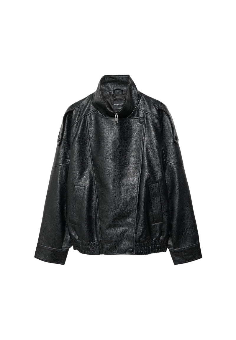 Объемная куртка-косуха из искусственной кожи