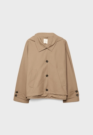 Укороченный объемный тренч с капюшоном- Заказать в России