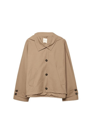 Укороченный объемный тренч с капюшоном- Заказать в России