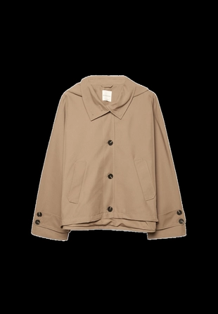 Укороченный объемный тренч с капюшоном- Заказать в России