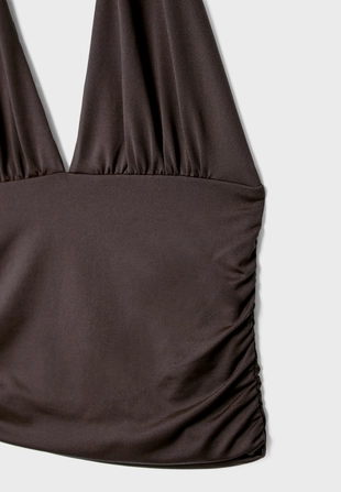 Топ халтер со сборками и завязками на шее- Заказать в России