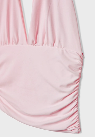 Топ халтер со сборками и завязками на шее- Заказать в России