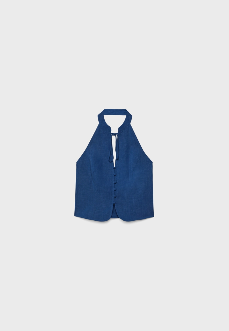 Топ ципао с горловиной халтер и пуговицами