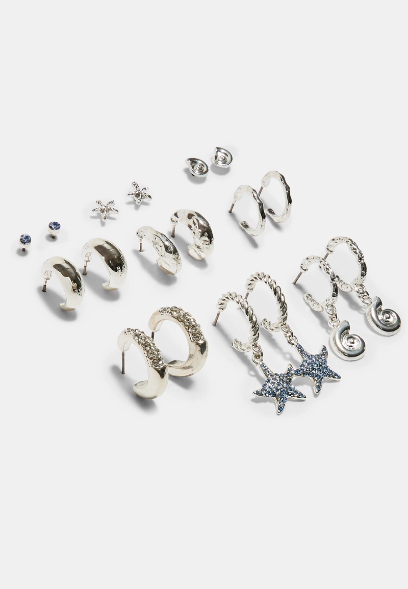 Набор из 9 серег «Морская звезда» с блестками