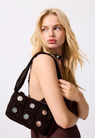 Сумка на плечо из кроше с зеркальными элементами- Заказать в России