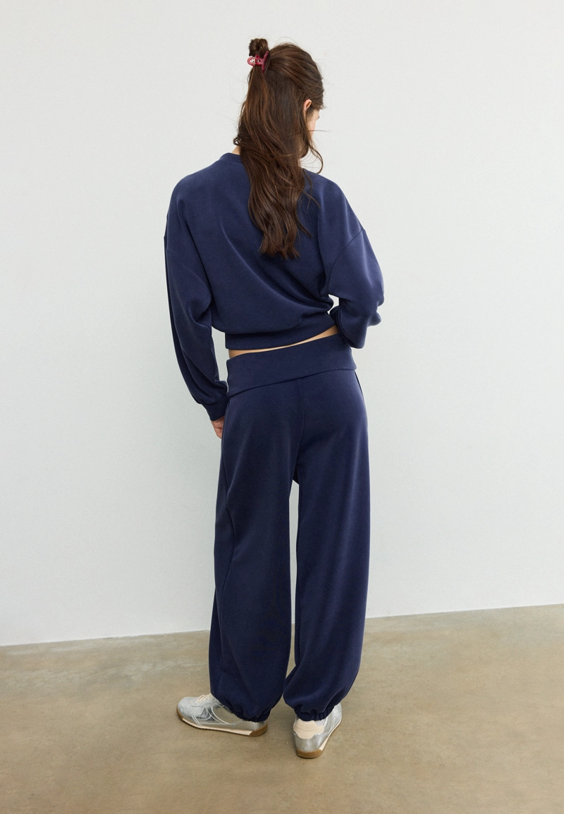 Мягкие брюки-джоггеры «рукава-фонарики» с отворотом на талии