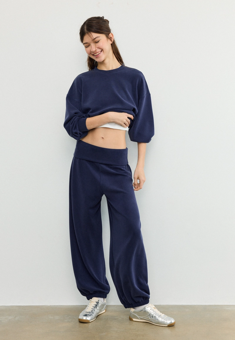 Мягкие брюки-джоггеры «рукава-фонарики» с отворотом на талии