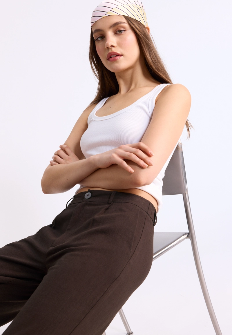 Прямые брюки под льняную ткань