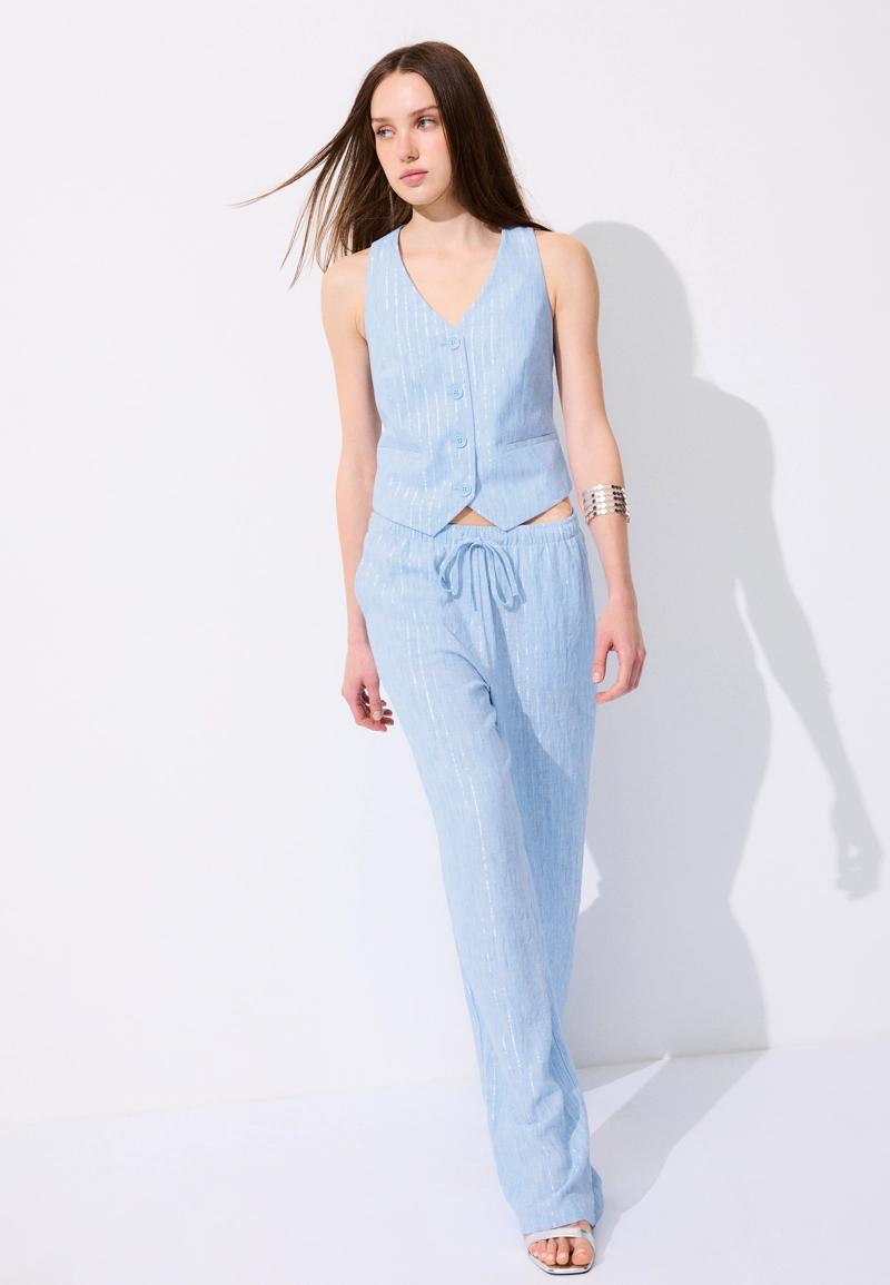 Свободные брюки под лён с металлической нитью