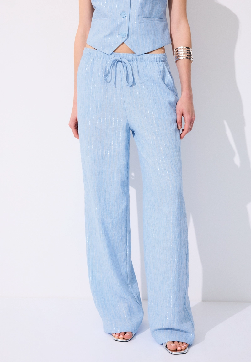 Свободные брюки под лён с металлической нитью