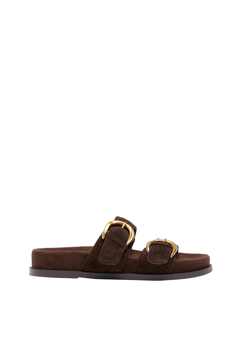 Кожаные сандалии на плоской подошве с пряжками