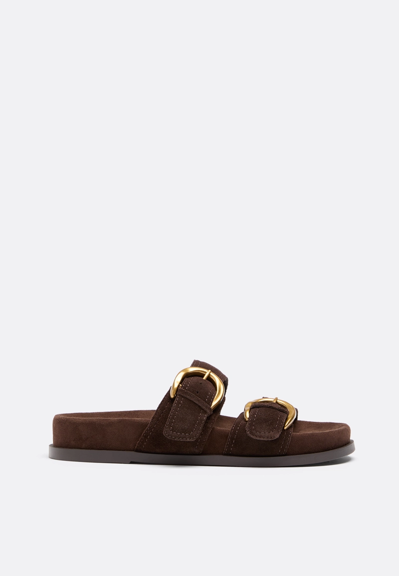 Кожаные сандалии на плоской подошве с пряжками