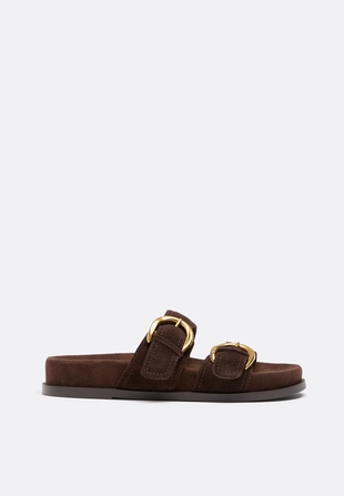 Кожаные сандалии на плоской подошве с пряжками- Заказать в России