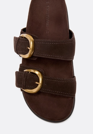 Кожаные сандалии на плоской подошве с пряжками- Заказать в России