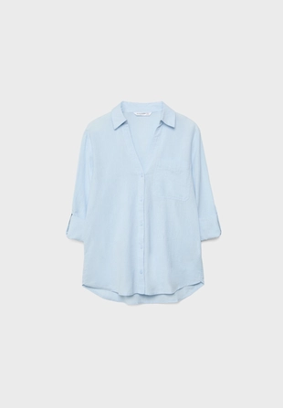 Свободная рубашка с карманом из льняной ткани- Заказать в России