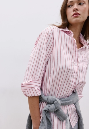 Базовая рубашка в полоску из поплина с карманом- Заказать в России