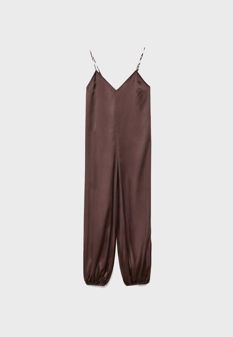 Длинный комбинезон из сатина с бисером