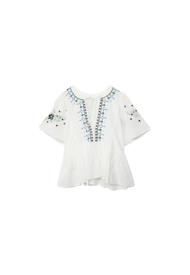 Блуза с короткими рукавами и контрастной вышивкой