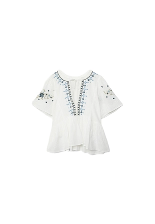 Блуза с короткими рукавами и контрастной вышивкой- Заказать в России