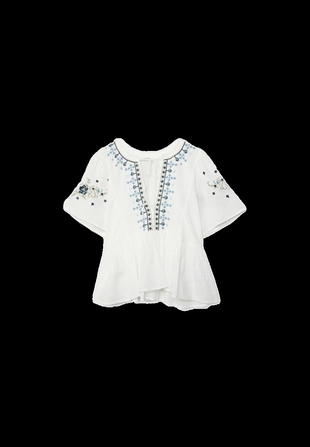 Блуза с короткими рукавами и контрастной вышивкой- Заказать в России