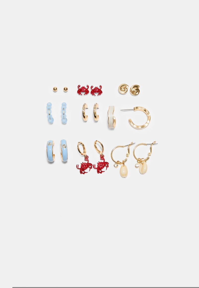 Набор из 9 серег «Краб» с блестящей отделкой