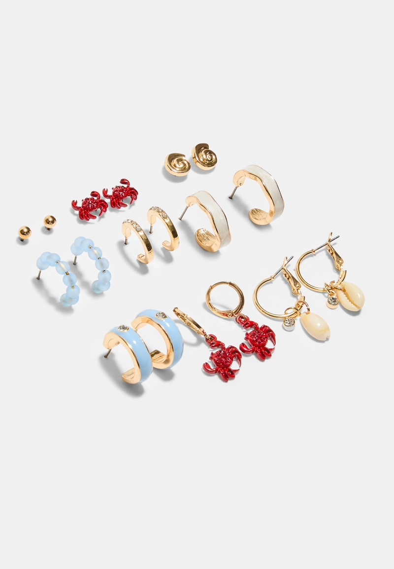 Набор из 9 серег «Краб» с блестящей отделкой