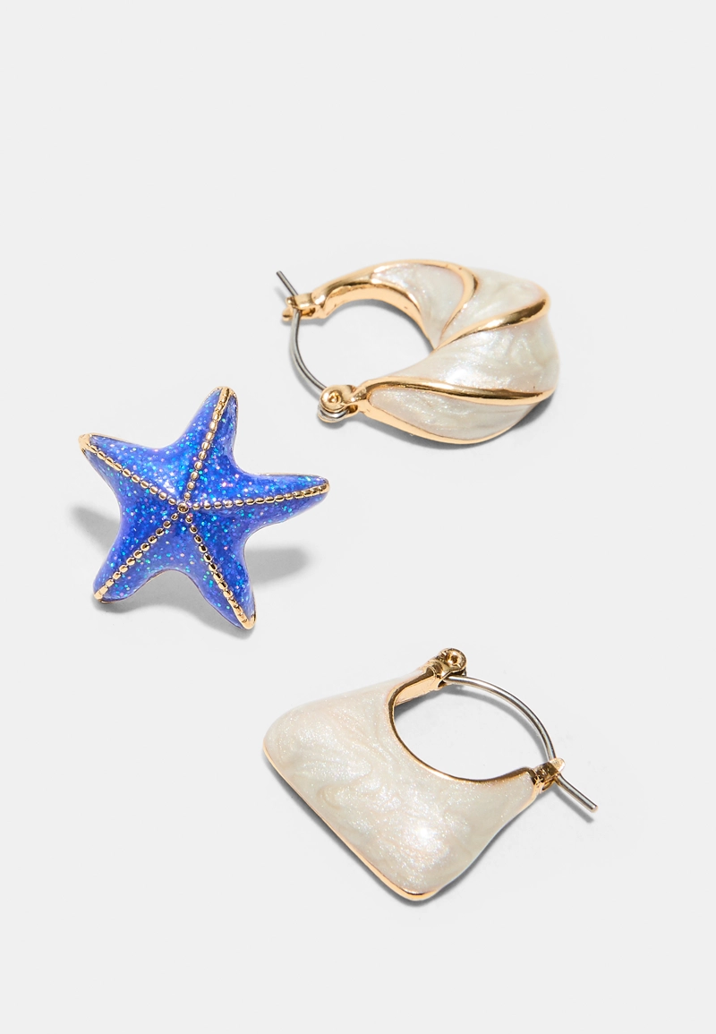 Набор из 3 серег: звезда и кольца с эмалью
