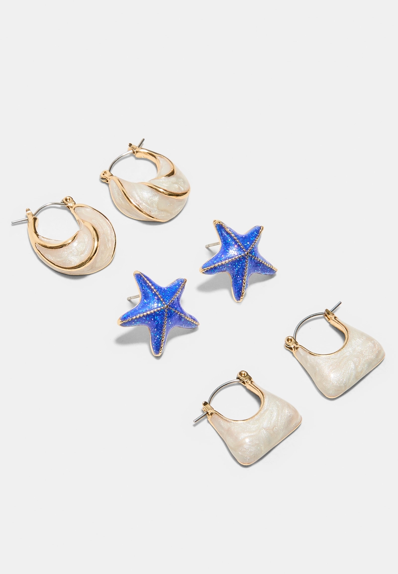 Набор из 3 серег: звезда и кольца с эмалью
