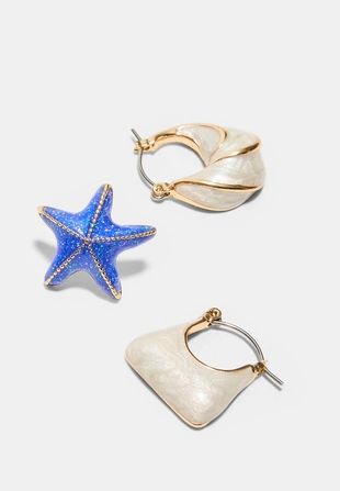 Набор из 3 серег: звезда и кольца с эмалью- Заказать в России