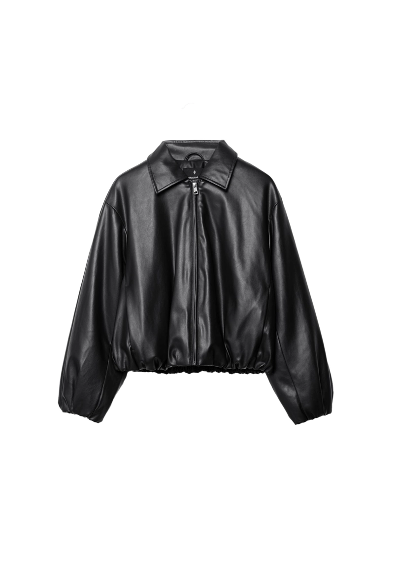 Стеганая куртка-бомбер из искусственной кожи