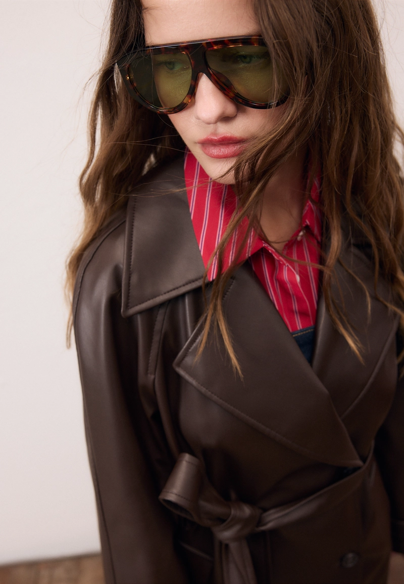 Длинный тренч из искусственной кожи