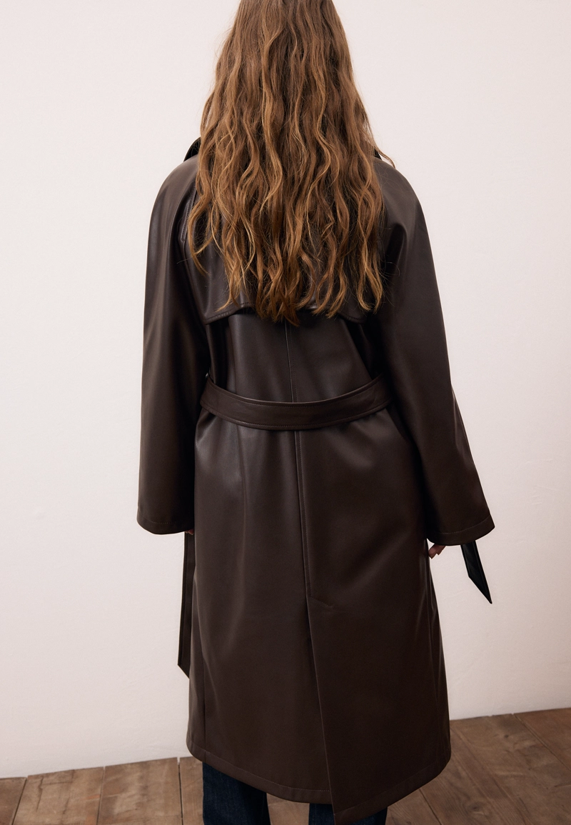 Длинный тренч из искусственной кожи