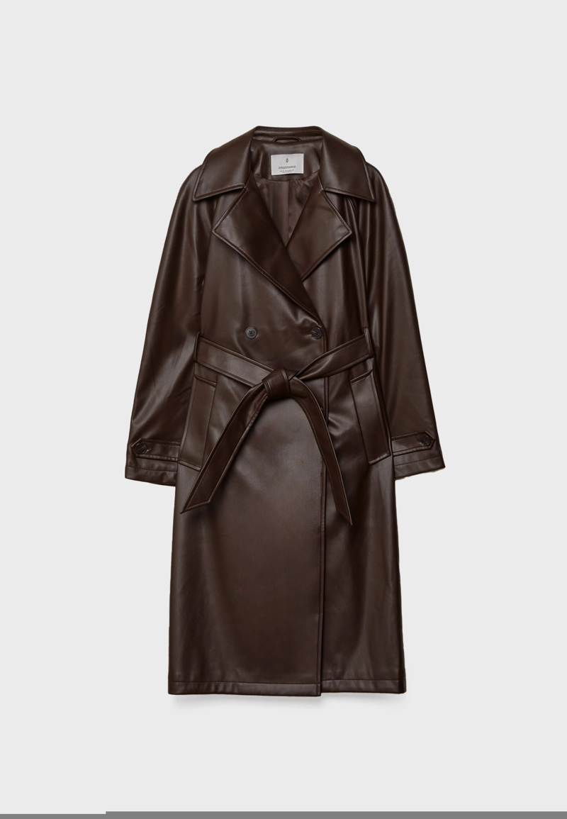 Длинный тренч из искусственной кожи