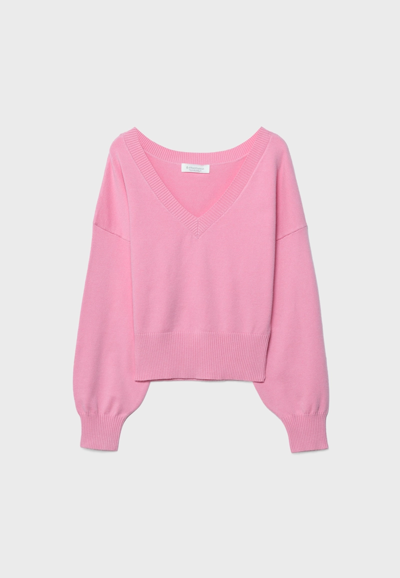 Свитер с V-образным вырезом и рукавами «летучая мышь»