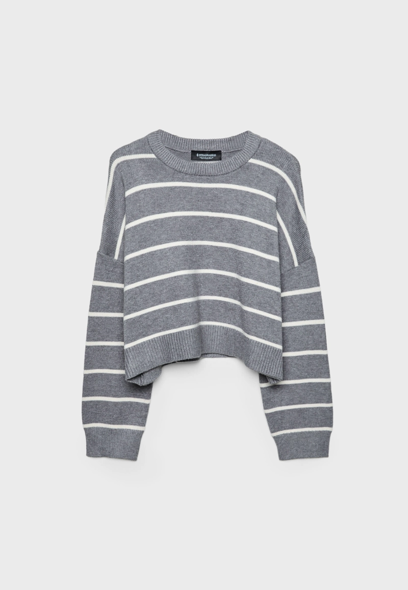 Укороченный полосатый трикотажный свитер