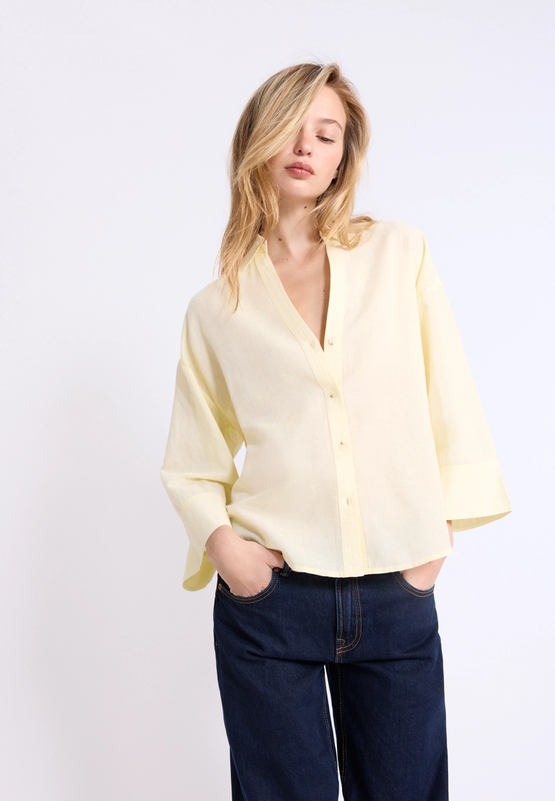 Рубашка с рукавом в стиле кимоно, эффект льна