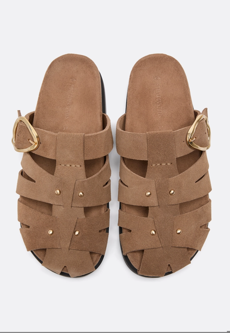 Кожаные сандалии с ремешками и пряжкой без задника