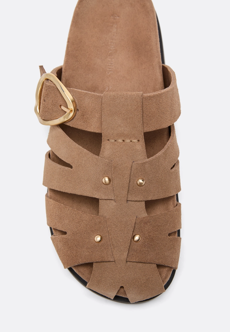 Кожаные сандалии с ремешками и пряжкой без задника