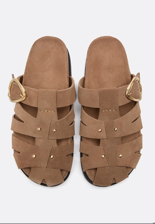 Кожаные сандалии с ремешками и пряжкой без задника- Заказать в России