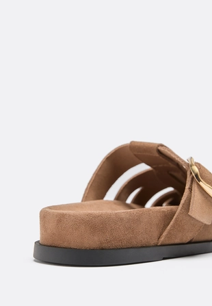 Кожаные сандалии с ремешками и пряжкой без задника- Заказать в России