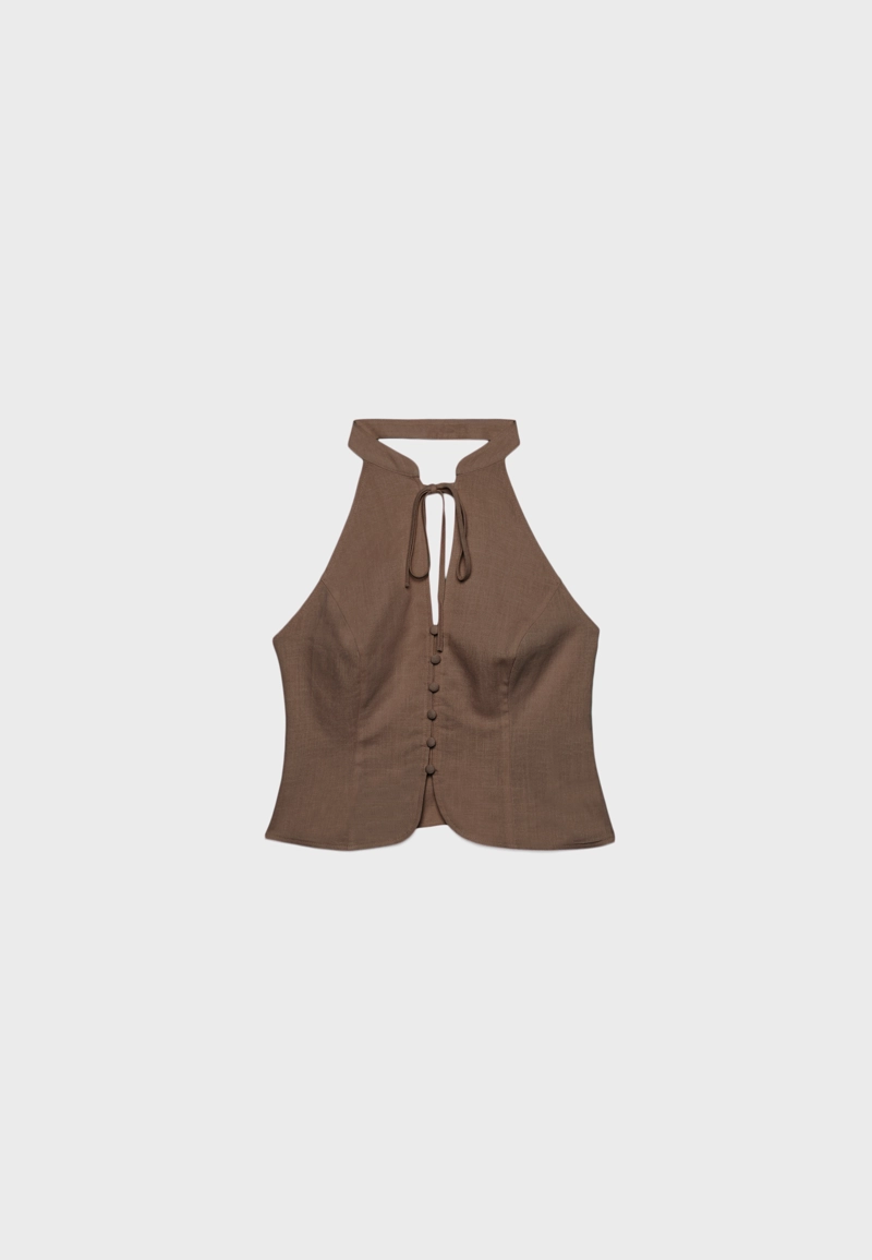 Топ ципао с горловиной халтер и пуговицами