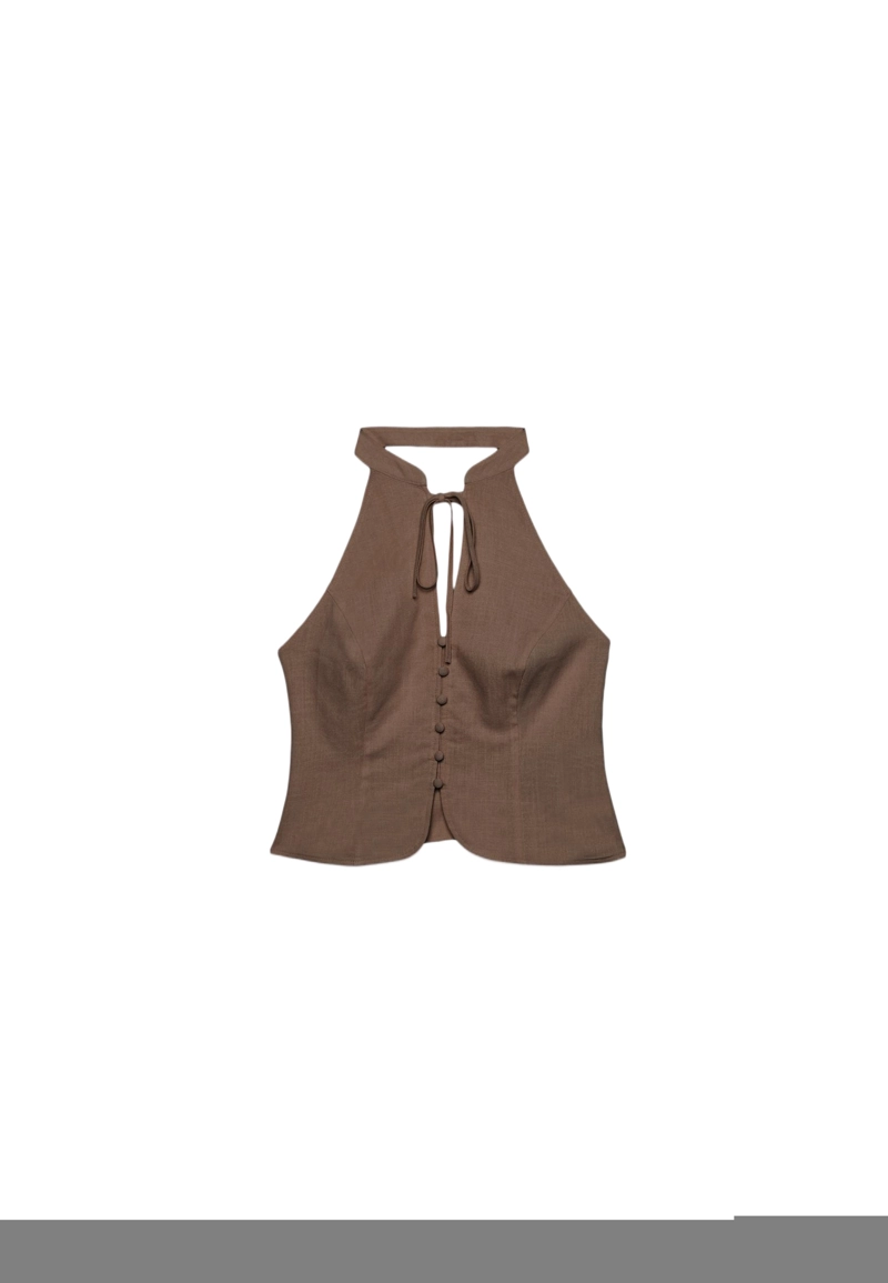 Топ ципао с горловиной халтер и пуговицами