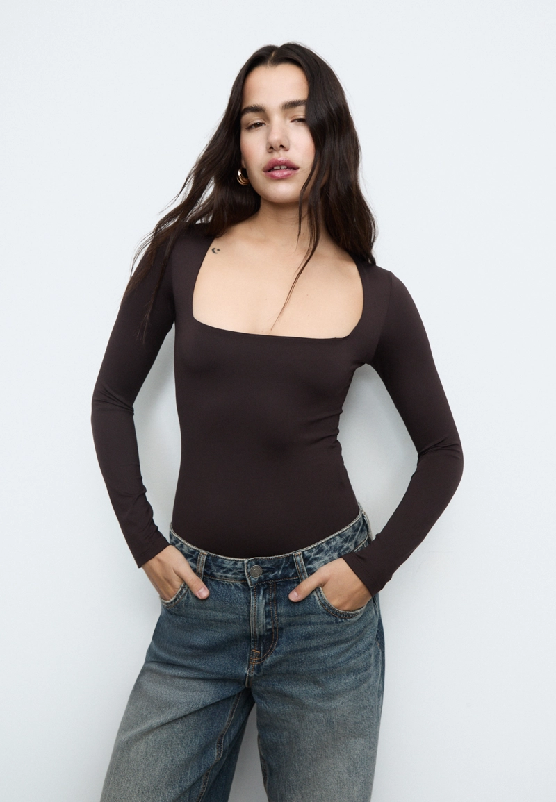 Боди из полиамида с квадратным вырезом