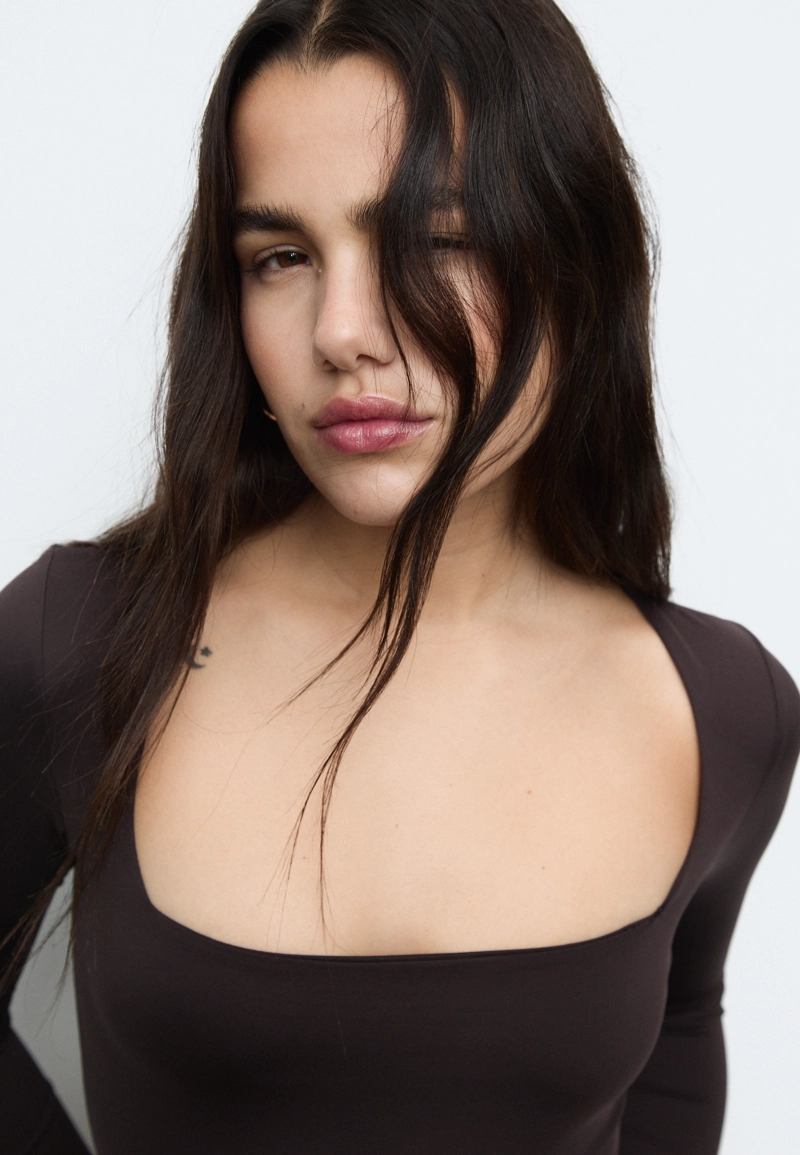 Боди из полиамида с квадратным вырезом