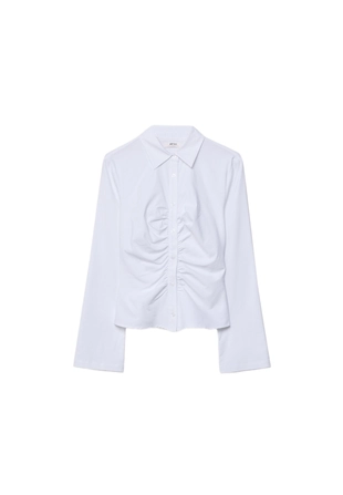 Однотонная рубашка со сборками- Заказать в России